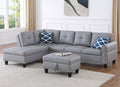 Irine Faux Leather Sectional Sofa With Ottoman Gray Faux Leather Medium Firm Cushion Back Contemporary Foam Faux Leather 3 Seat