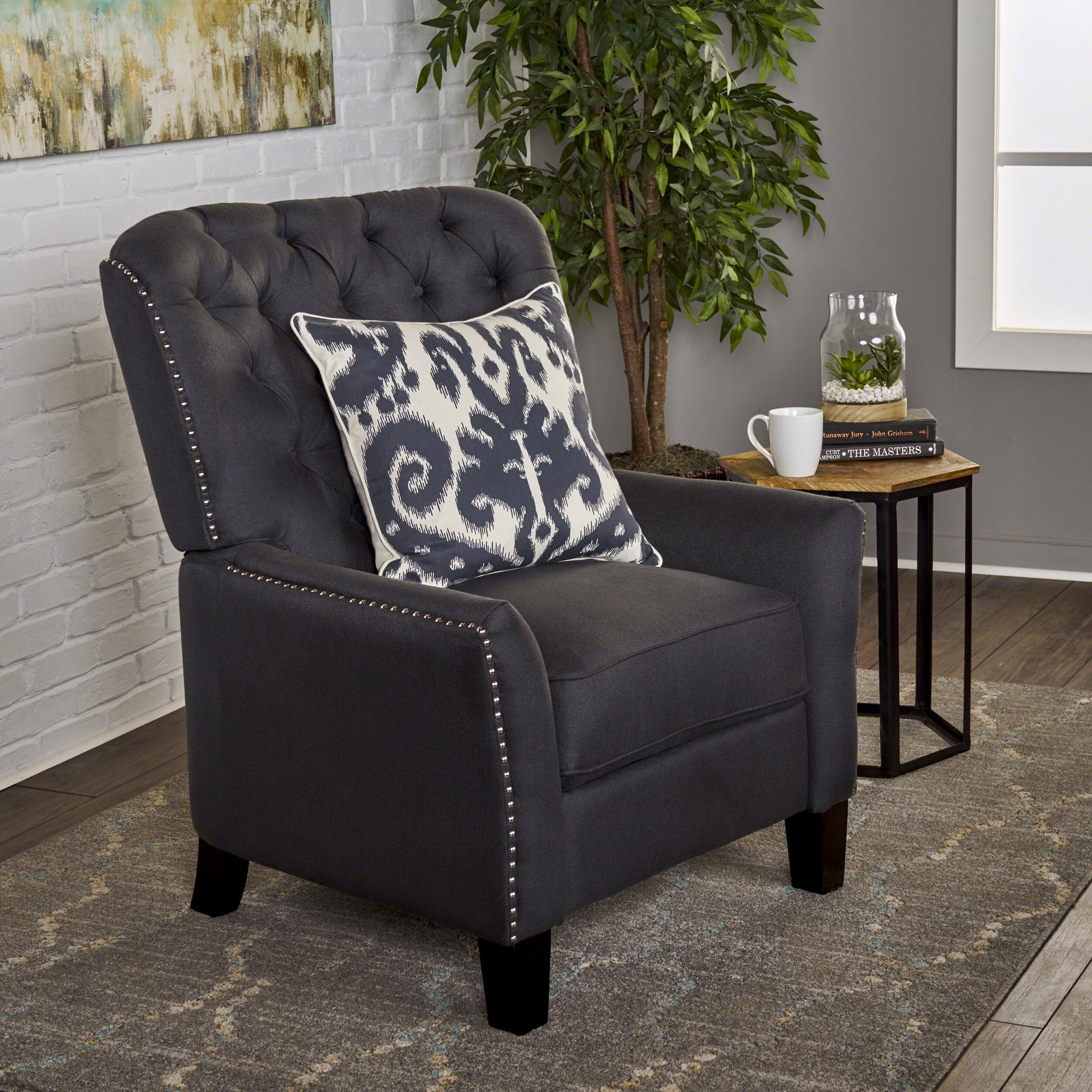 Modern Dark Grey Fabric Push Back Recliner Antique Dark Grey Fabric