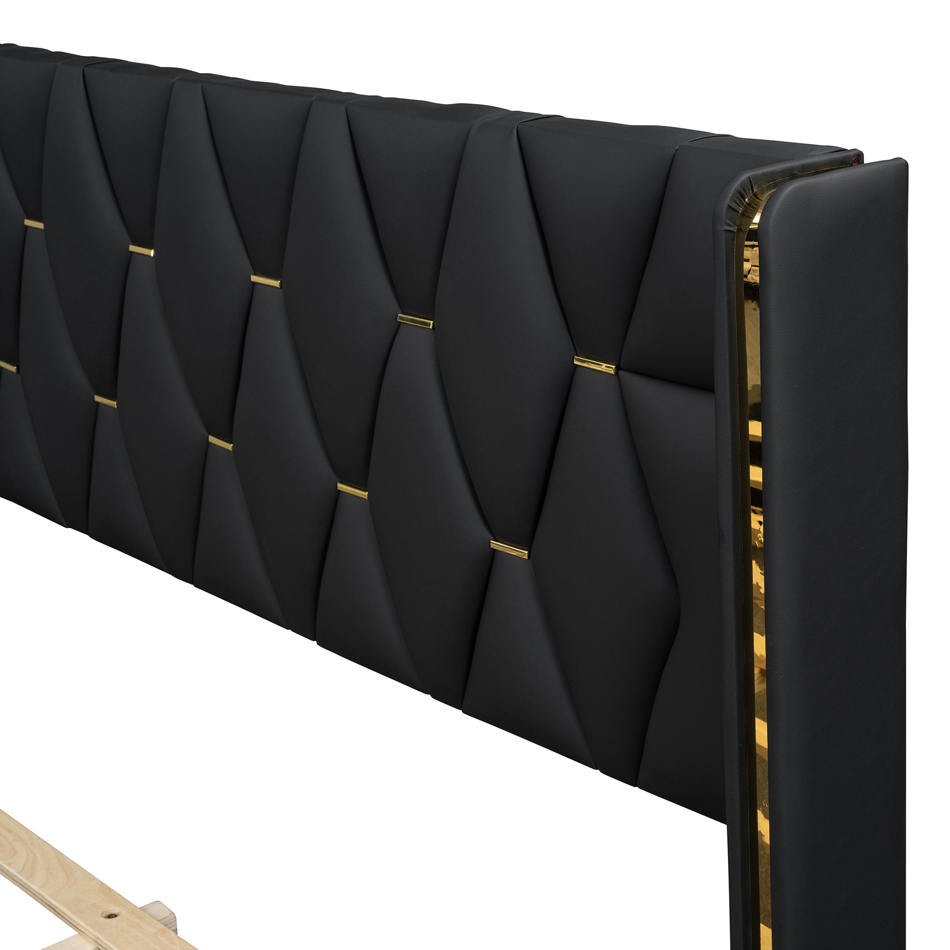 Full Size Upholstered Platform Bed With Metal Strips, Black Full Black Pu