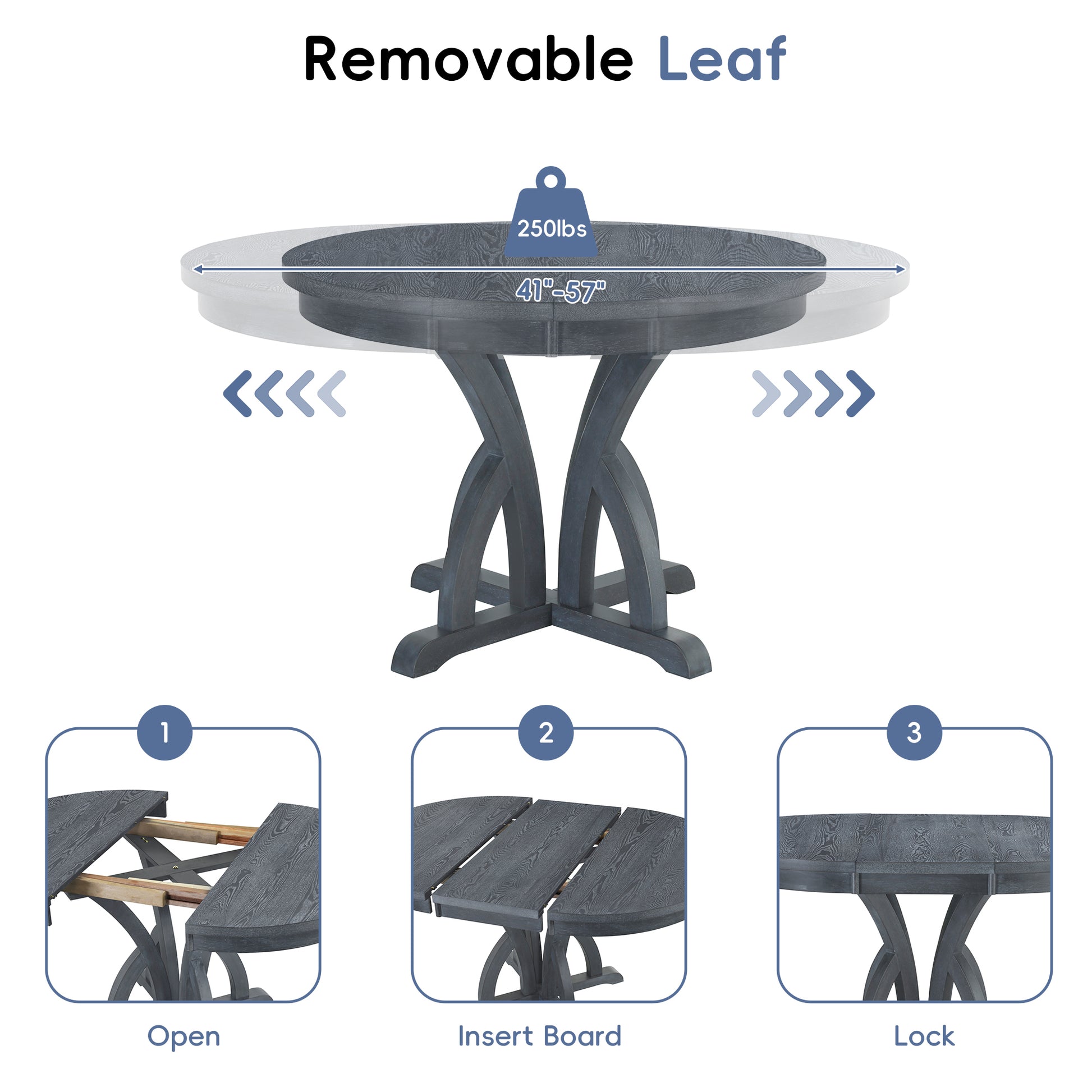 5 Piece Farmhouse Round Pedestal Extending Dining Table Set Extendable Kitchen Table Set With 15.8" Removable Leaf And Ladder Back Dining Chairs For Small Places, Black Wood Dining Room Extendable Rubberwood Oval Dining Table With Chair Upholstered Chair
