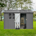 Metal Garden Sheds 6Ftx8Ft Outdoor Grey With Window Grey Metal