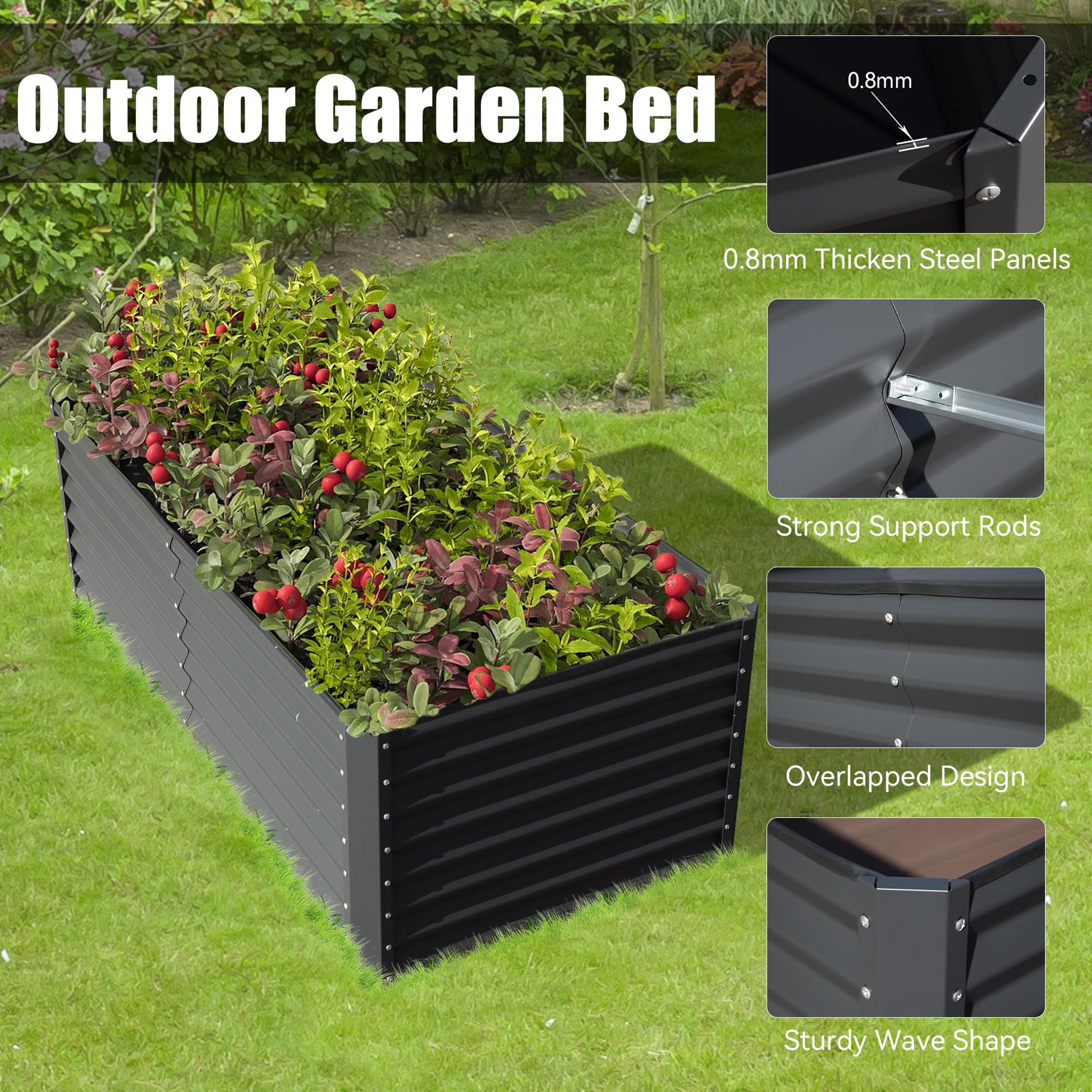 6X3X2Ft Galvanized Raised Garden Bed, Outdoor Planter Garden Boxes Large Metal Planter Box For Gardening Vegetables Fruits Flowers, Gray Gray Garden & Outdoor Steel