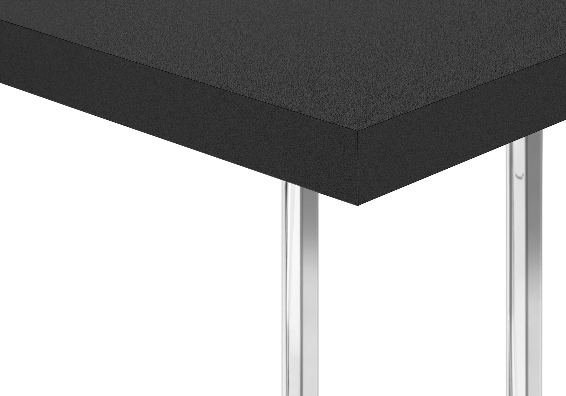 Accent Table, C Shaped, End, Side, Snack, Living Room, Bedroom, Black Laminate, Chrome Metal, Contemporary, Modern Black Particle Board