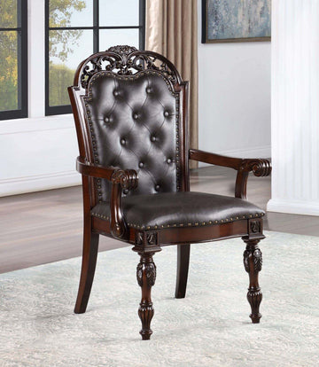 Traditional Set Of 2Pcs Arm Chairs Brown Cherry Solid Wood Espressotufted Formal Dining Room Brown Brown Dining Room Luxury,Traditional,Vintage Dining Chairs Rubberwood Set Of 2 Solid Wood