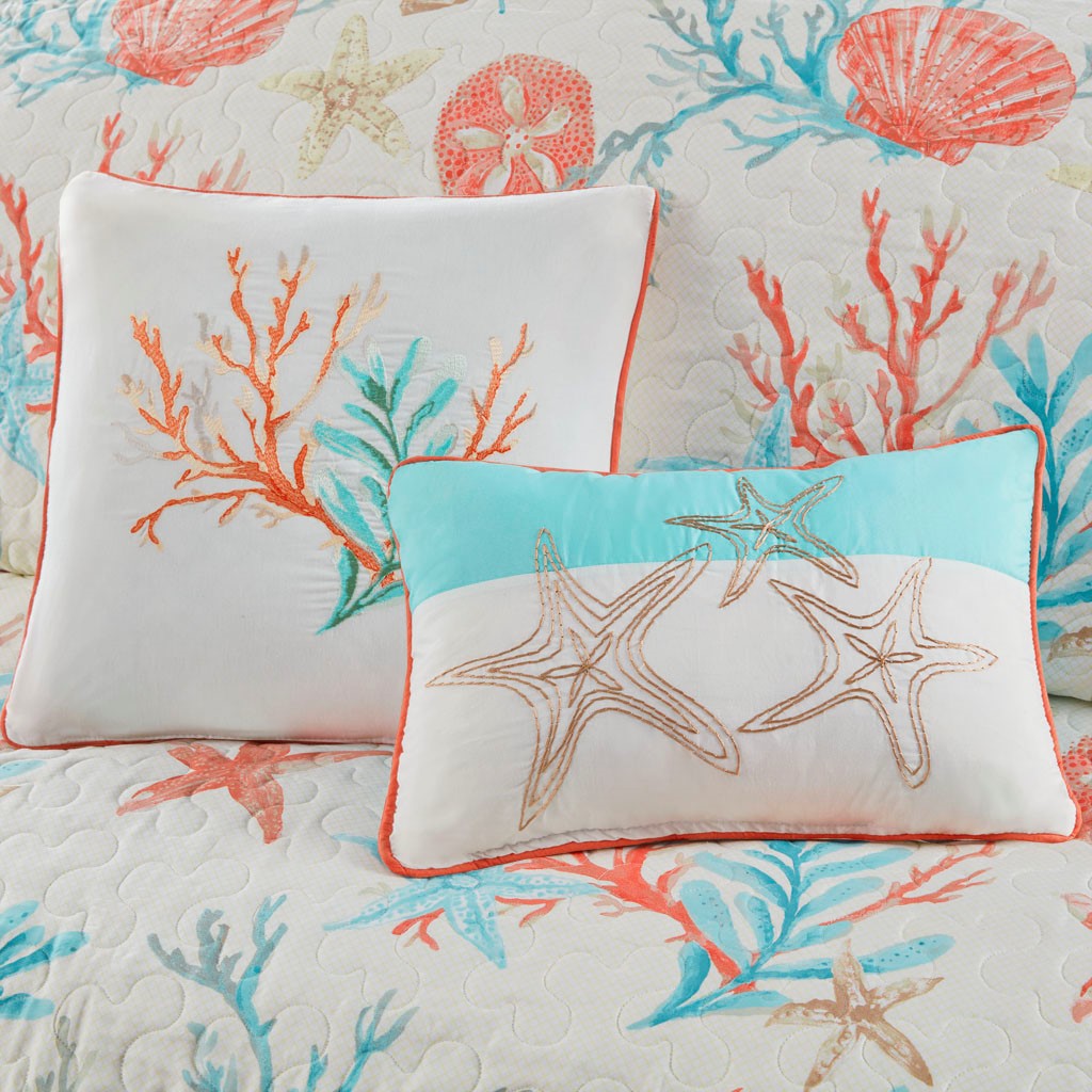 6 Piece Cotton Sateen Quilt Set With Throw Pillows Coral King Cal King King Coral Cotton