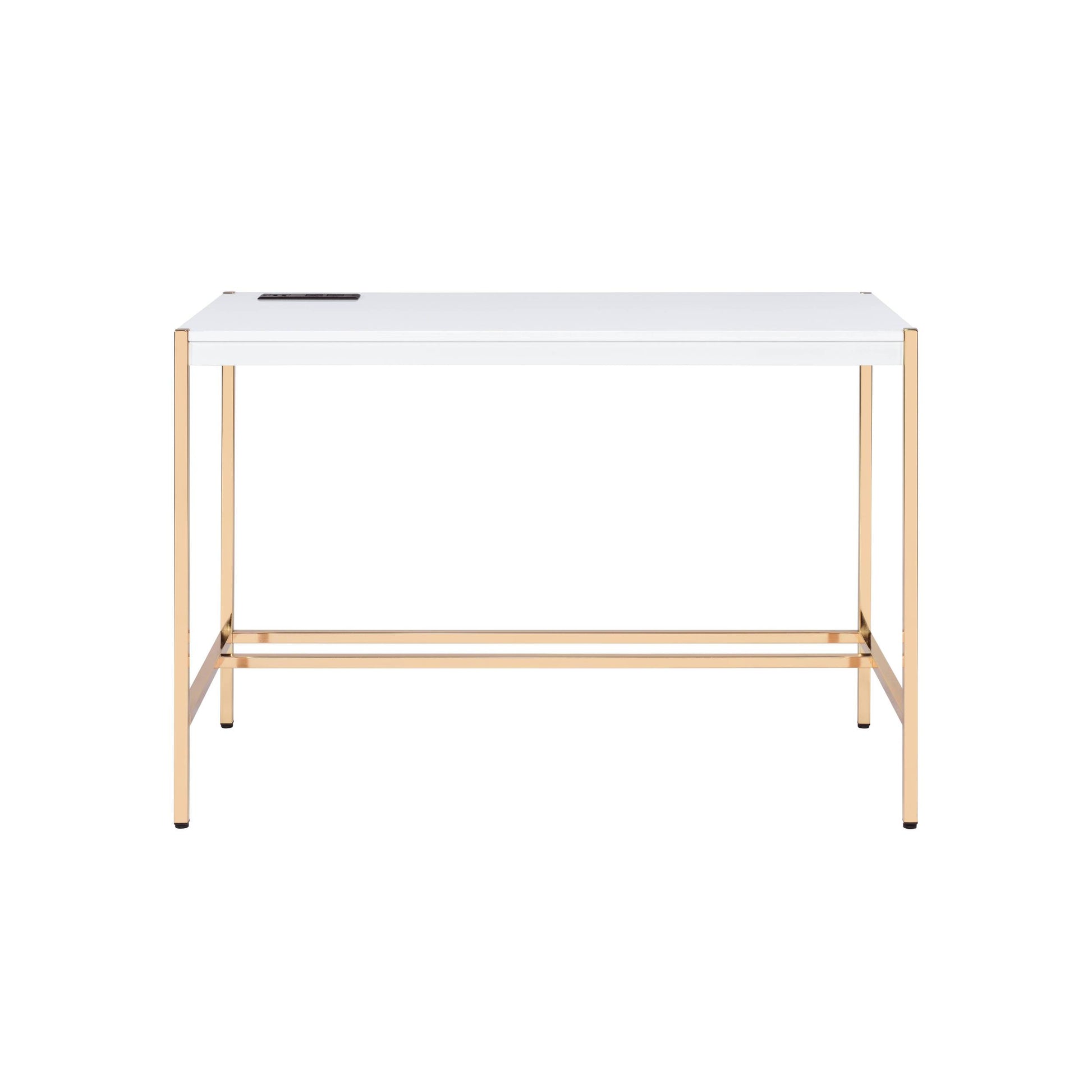 White And Gold Writing Desk With Usb Ports White Gold Built In Outlets Or Usb Writting Desk Office Rectangular Wood Metal