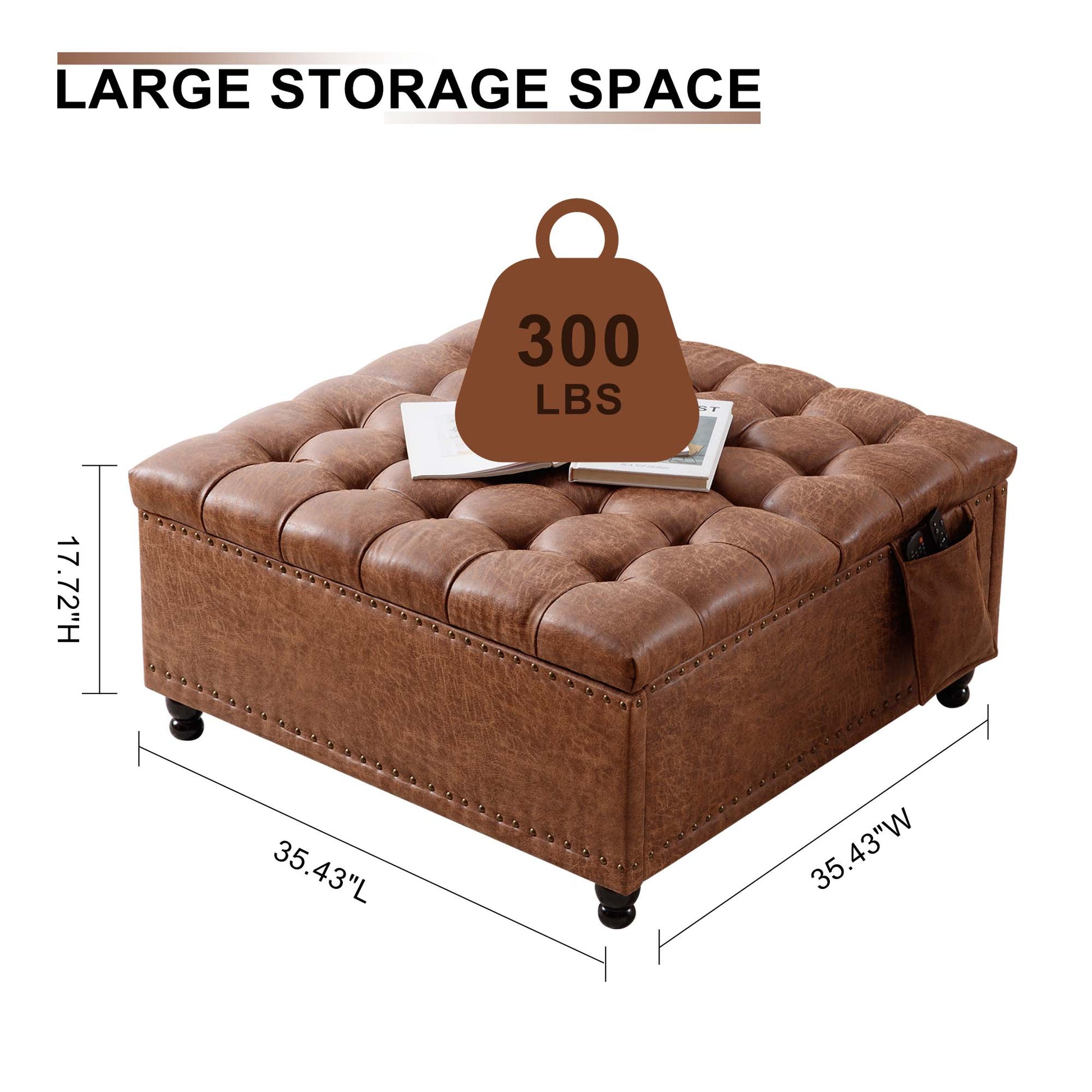 Storage Ottoman Bench Brown Brown Bedroom Leather Wood Fabric