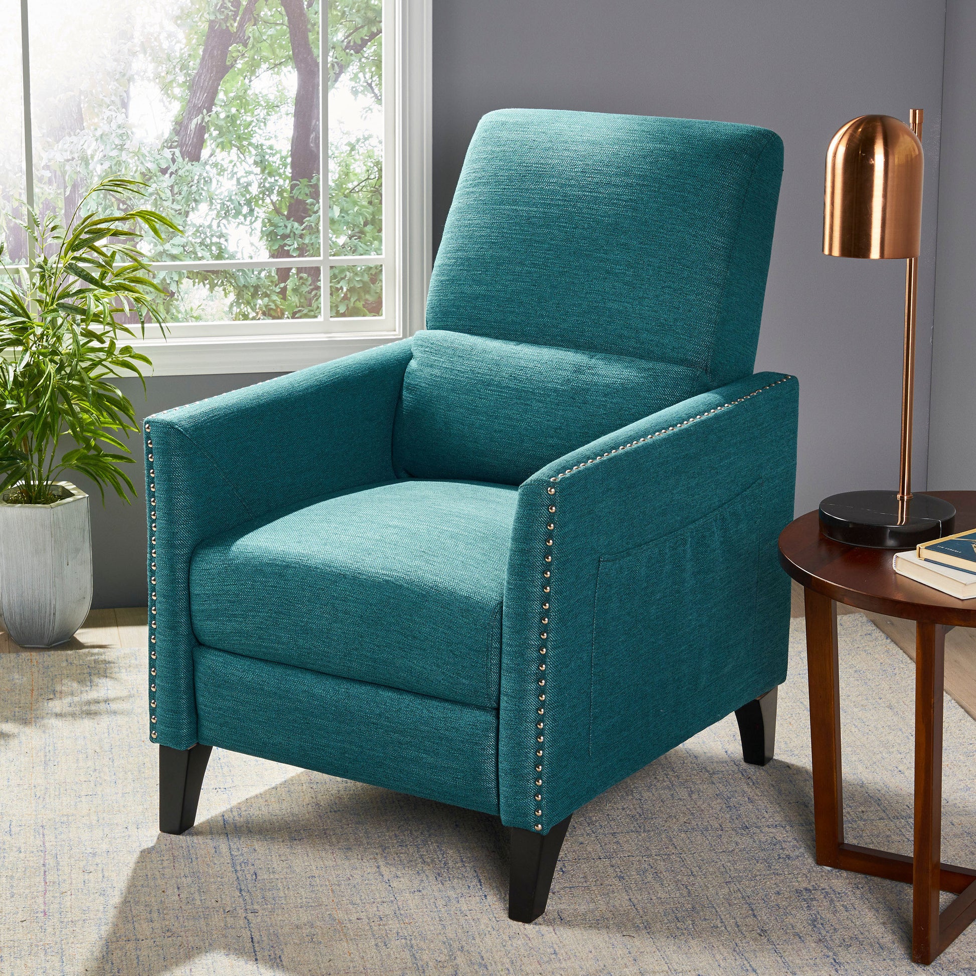 Push Back Recliner Teal Fabric