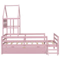 Wood Twin Size House Platform Bed With Guardrail And Drawer, Pink Box Spring Not Required Twin Pink Wood Bedroom Bed Frame Solid Wood Mdf