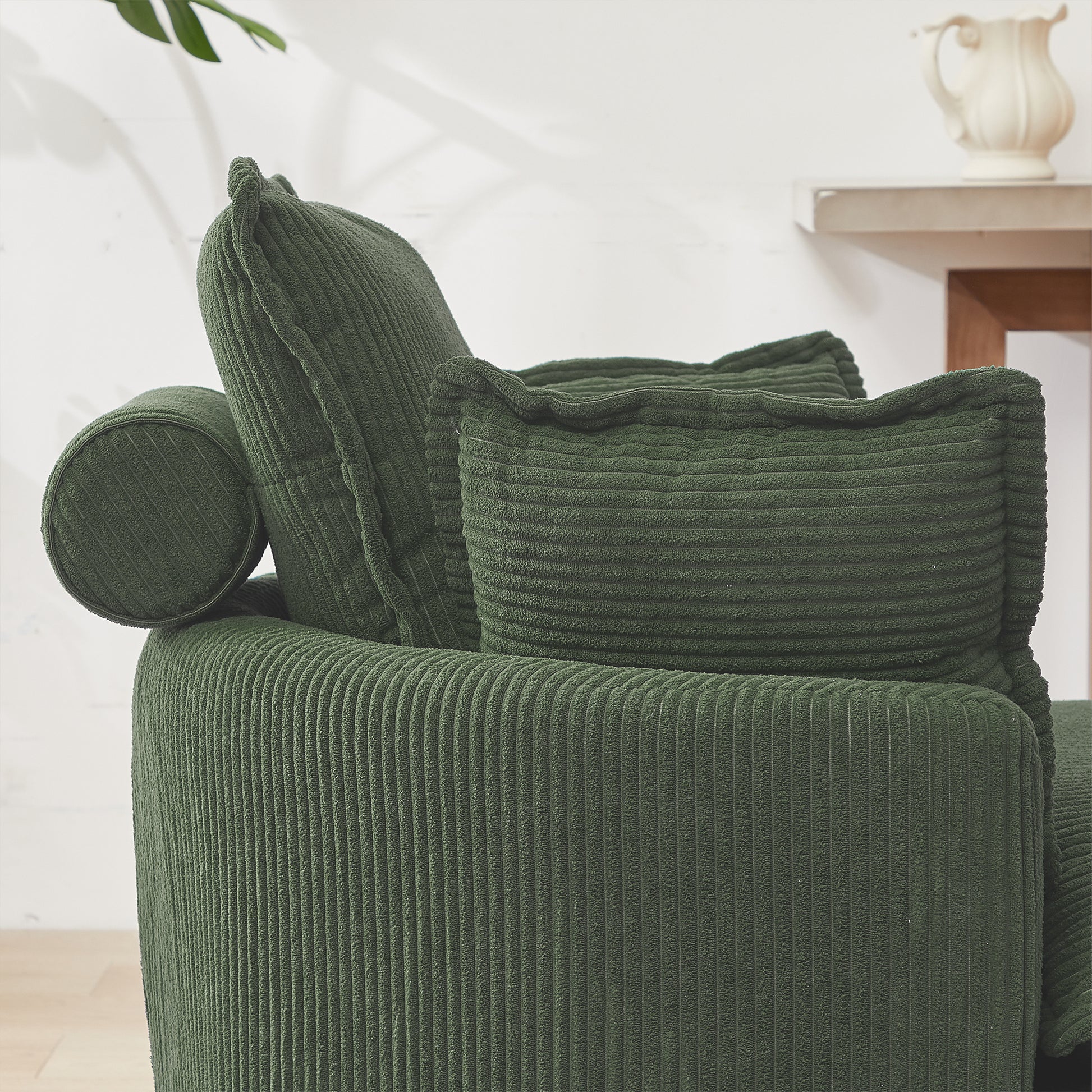 38"W Oversized Swivel Chair With Moon Storage Ottoman For Living Room, Modern Accent Round Loveseat Circle Swivel Barrel Chairs For Bedroom Cuddle Sofa Chair Lounger Armchair, 4 Pillows,Corduroy Green Foam Corduroy 1 Seat