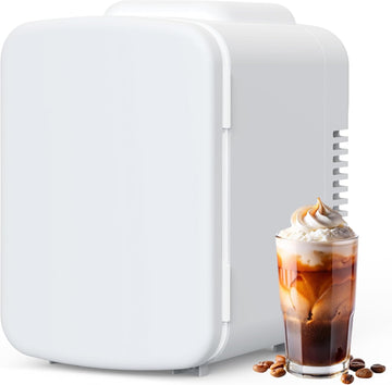 4L 6 Can Portable Mini Fridge Warmer & Cooler Compact Refrigerators 100% Freon Free, For Food, Drink, Skincare, White White Polypropylene