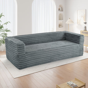 89" Modern Corduroy Couch, 3 Seats Plush Sofa With Squared Arm,Luxury Comfy Seat Super Soft Couches For Living Room,Small Space,Office,Apartment,No Assembly Required Grey Fabric 3 Seat