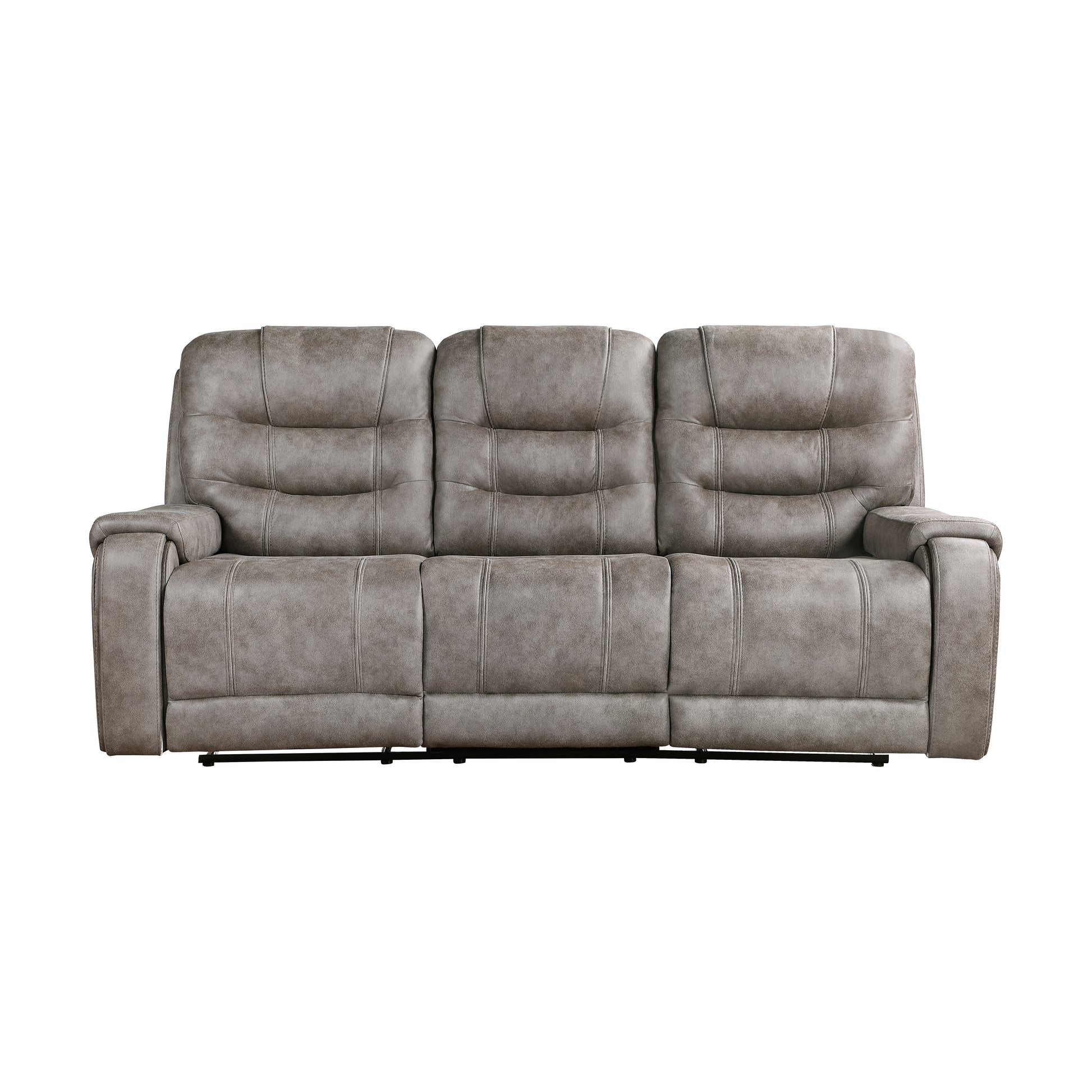 Modern Living Room 1Pc Double Reclining Sofa Polished Microfiber Upholstery, Plush Seating, Grayish Brown Solid Wood Frame Furniture Brown Gray Microfiber Wood Primary Living Space Modern Plywood,Solid Wood 3 Seat