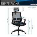 Techni Mobili Ergonomic Office Chair With Lumbar Support And Adjustable Headrest Black Office Spot Clean Modern Office Chairs Adjustable Height Fabric Plastic