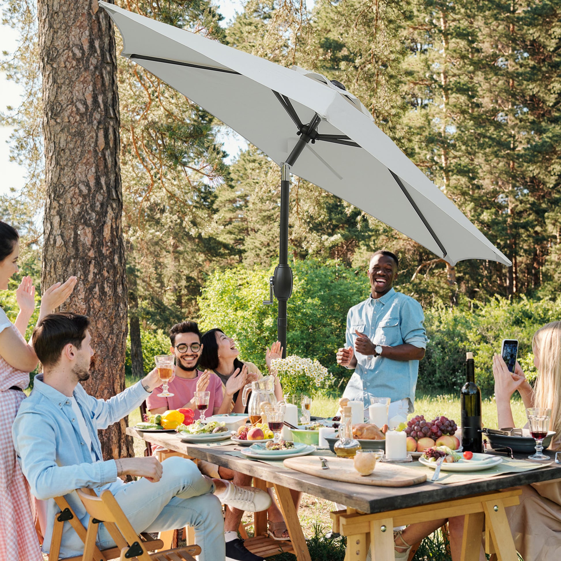 7.5Ft * 7.5Ft Patio Umbrella With Crank And Push Button Tilt, Outdoor Table Market Umbrella With Aluminum Pole Grey Grey Polyester