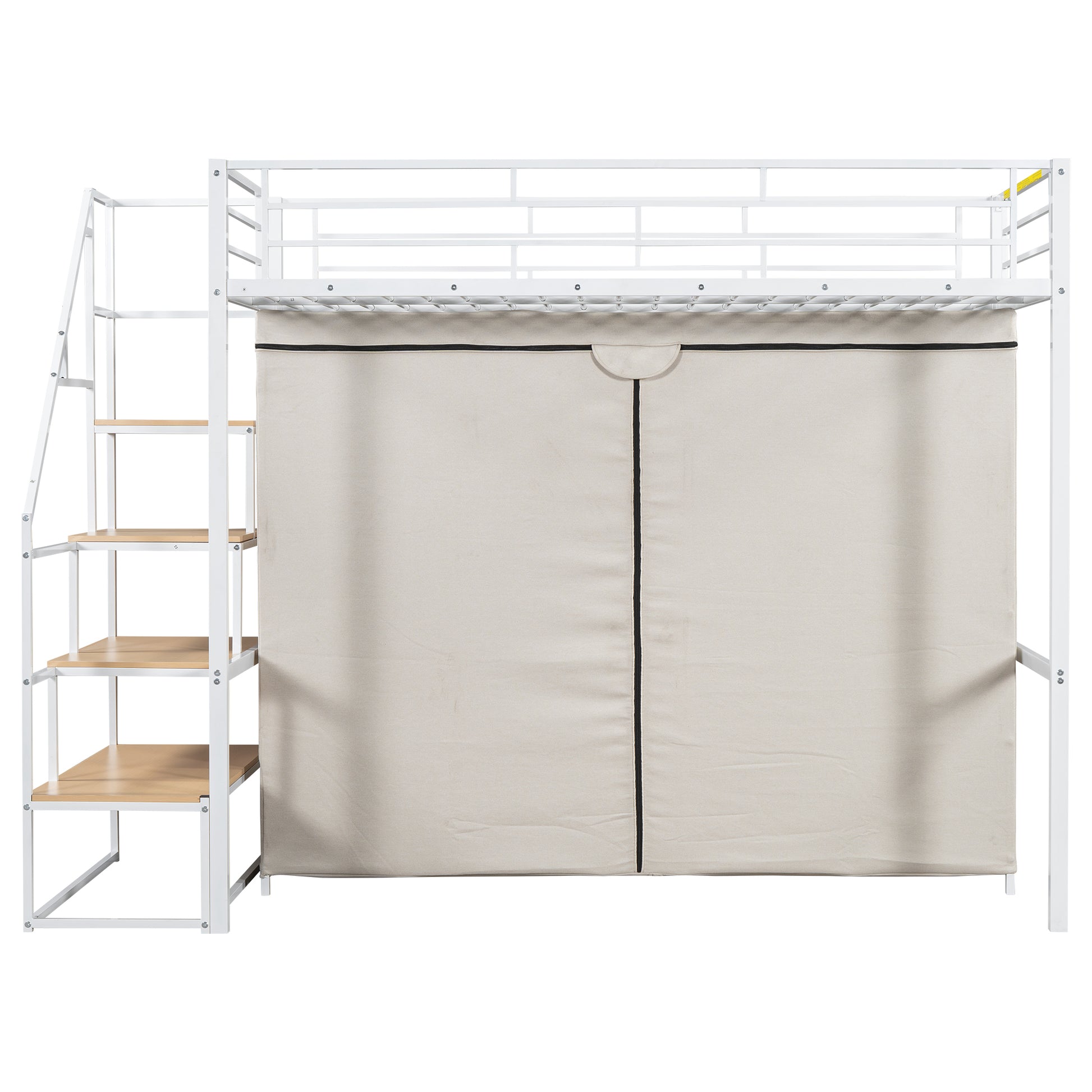 Twin Size Metal Loft Bed With Wardrobe And Storage Shelves, White Box Spring Not Required Twin White Metal Mdf Metal