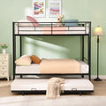 Full Over Full With Trundle Metal Bunk Bedno Box Spring Needed, Easy Assemble Black Metal