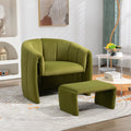 Coolmore Accent Chair With Ottoman, Mid Century Modern Barrel Chair Upholstered Club Tub Round Arms Chair For Living Room Bedroom Office Olive Green Velvet Olive Green Foam Velvet