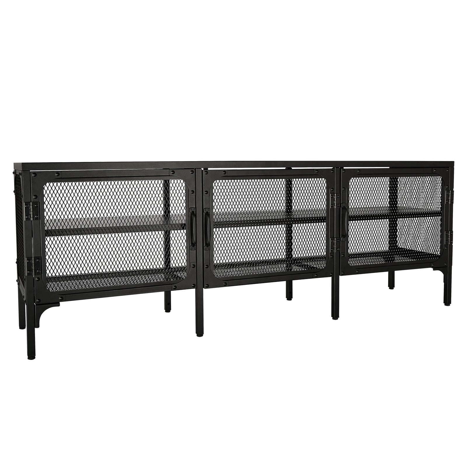 Metal Tv Stand Entertainment Center Cabinet Tv Console Table With 3 Metal Mesh Doors 2 Tier Storage Shelves For Living Room Frosted Black Black 50 59 Inches Steel