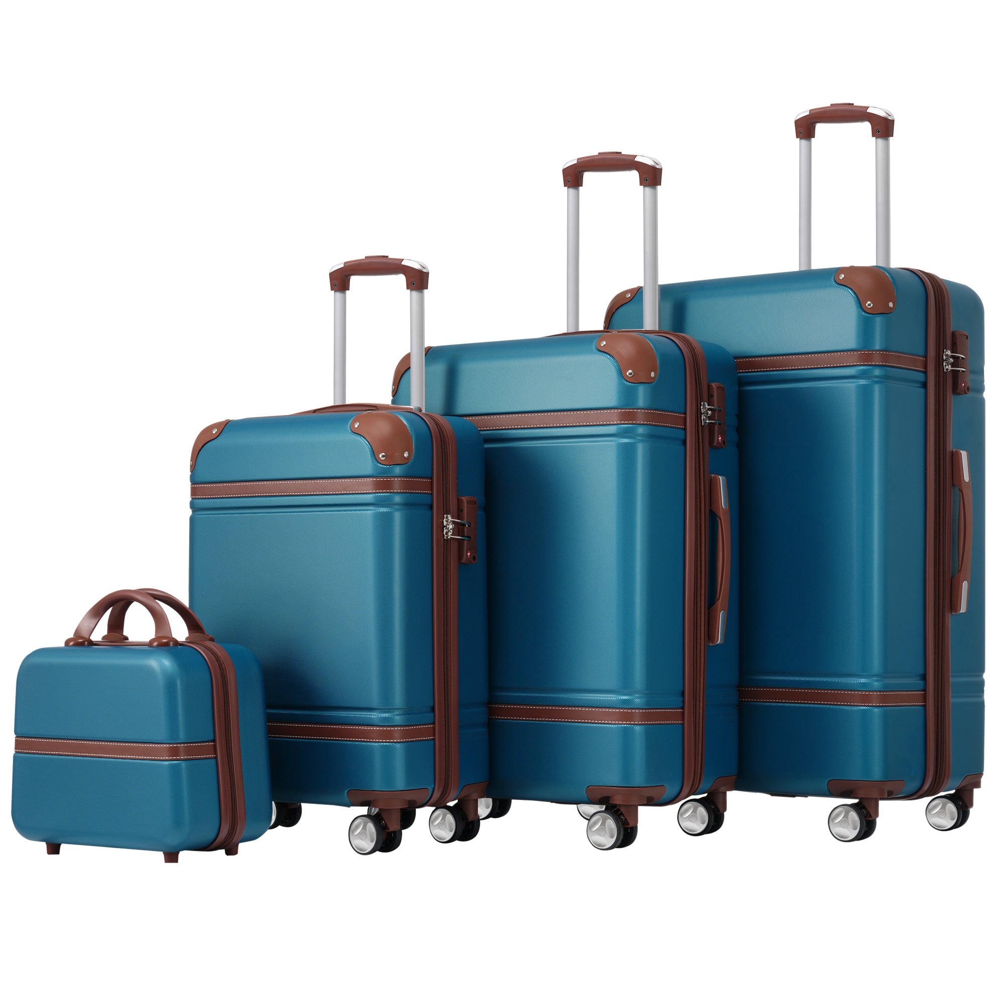 Hardshell Luggage Sets 4 Pieces 20" 24" 28" Luggages And Cosmetic Case Spinner Suitcase With Tsa Lock Lightweight Blue Abs