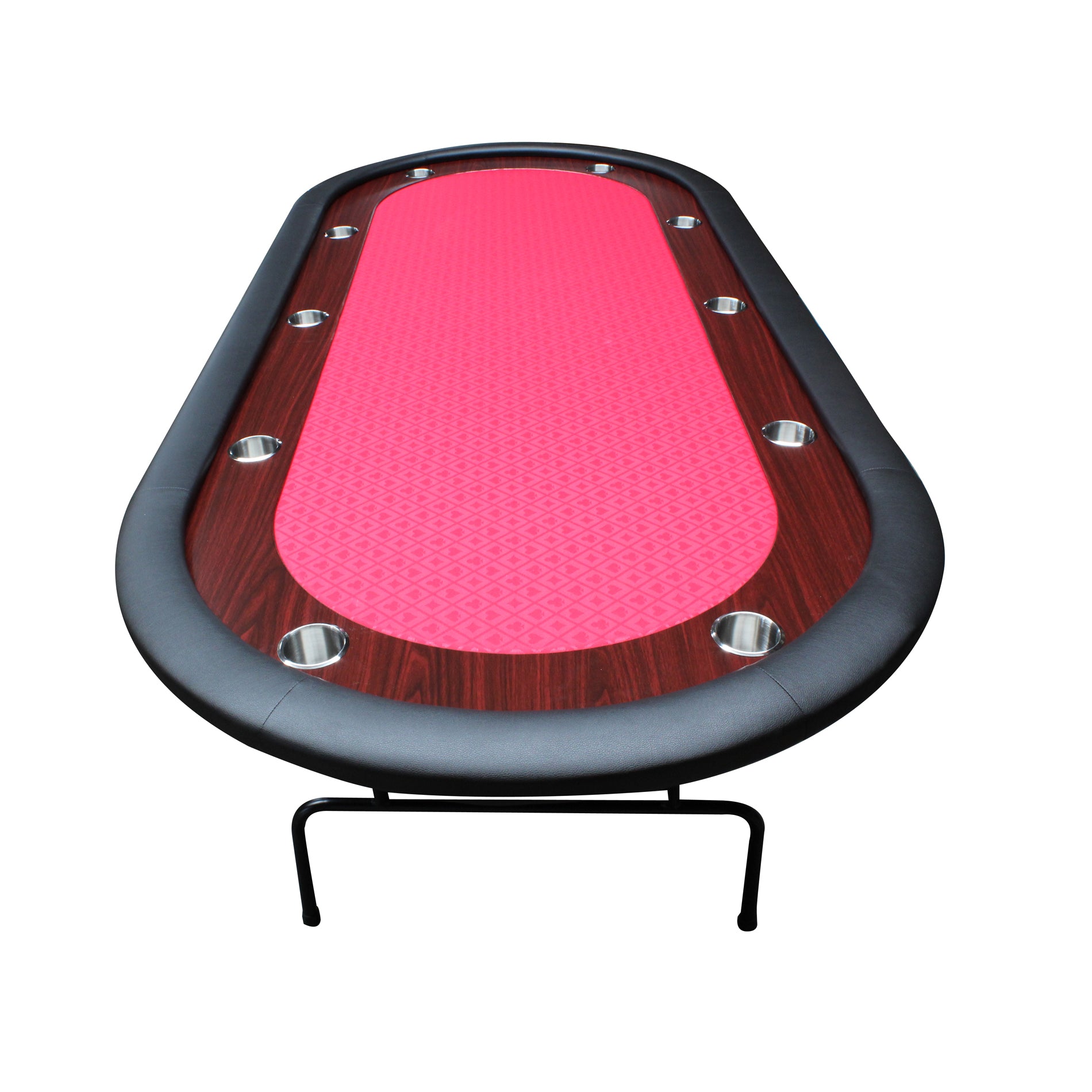 96" Light Series Foldable Poker Table With Wooden Racetrack Felt Stainless Legs Cup Holders Red Red Primary Living Space Modern Wood Stainless Steel