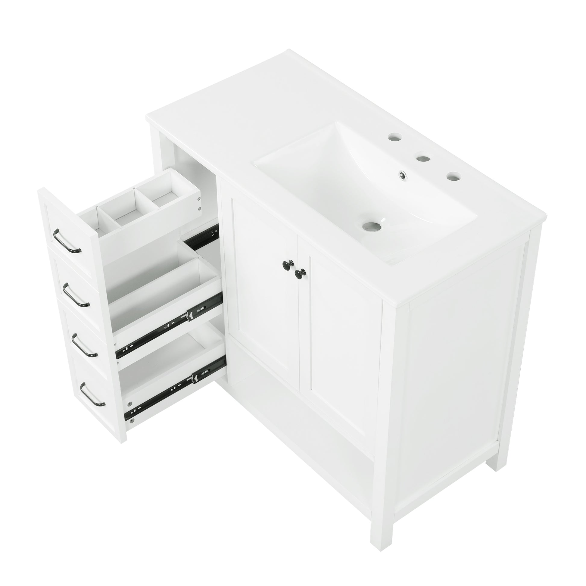 36" Bathroom Vanity With Sink Top, Bathroom Vanity Cabinet With Two Doors And Two Drawers, Solid Wood, Open Shelf, Mdf Boards, One Package, White White Solid Wood Mdf