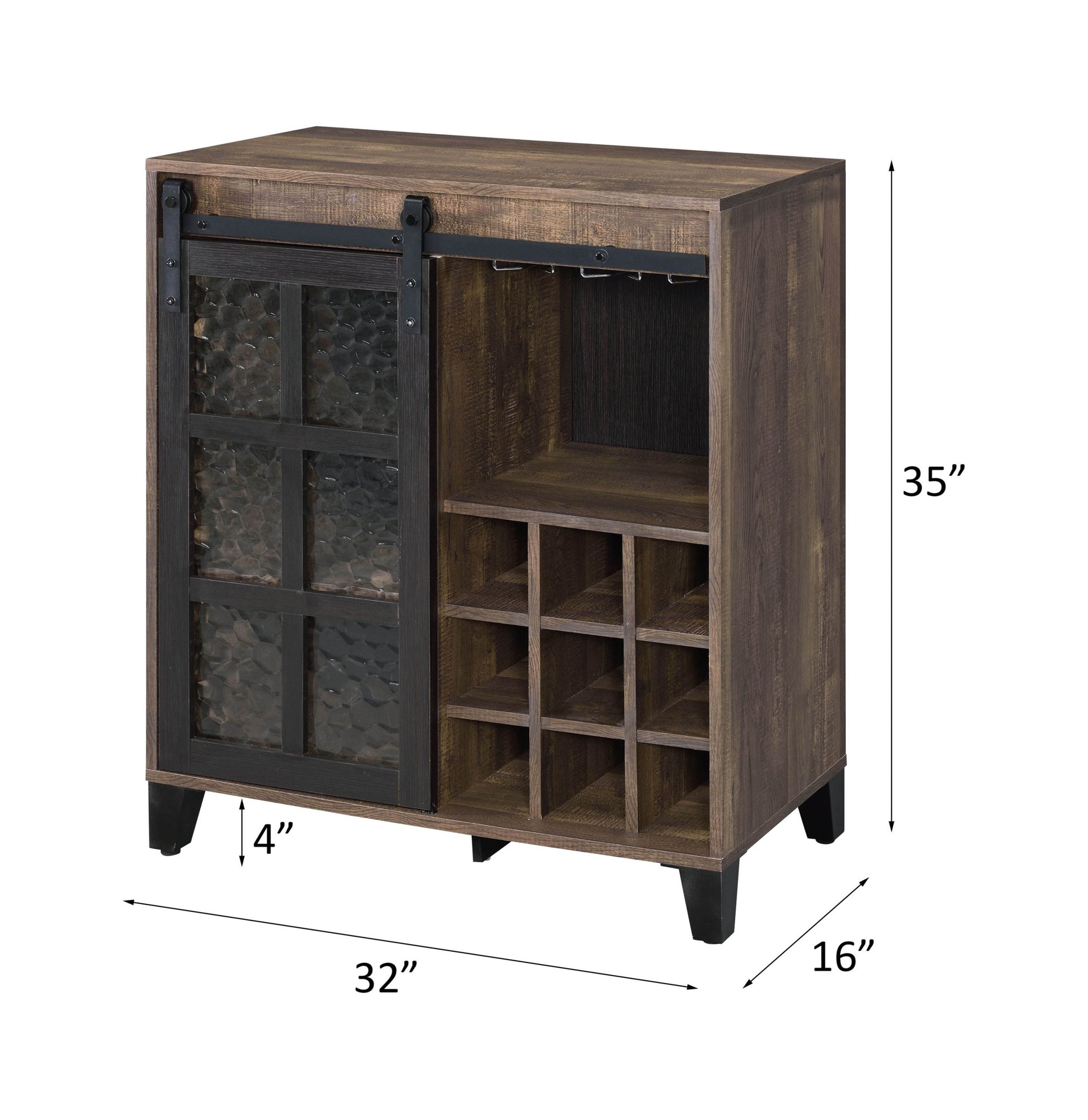 Rustic Oak And Black Wine Cabinet With Door Brown Black Wood Glass