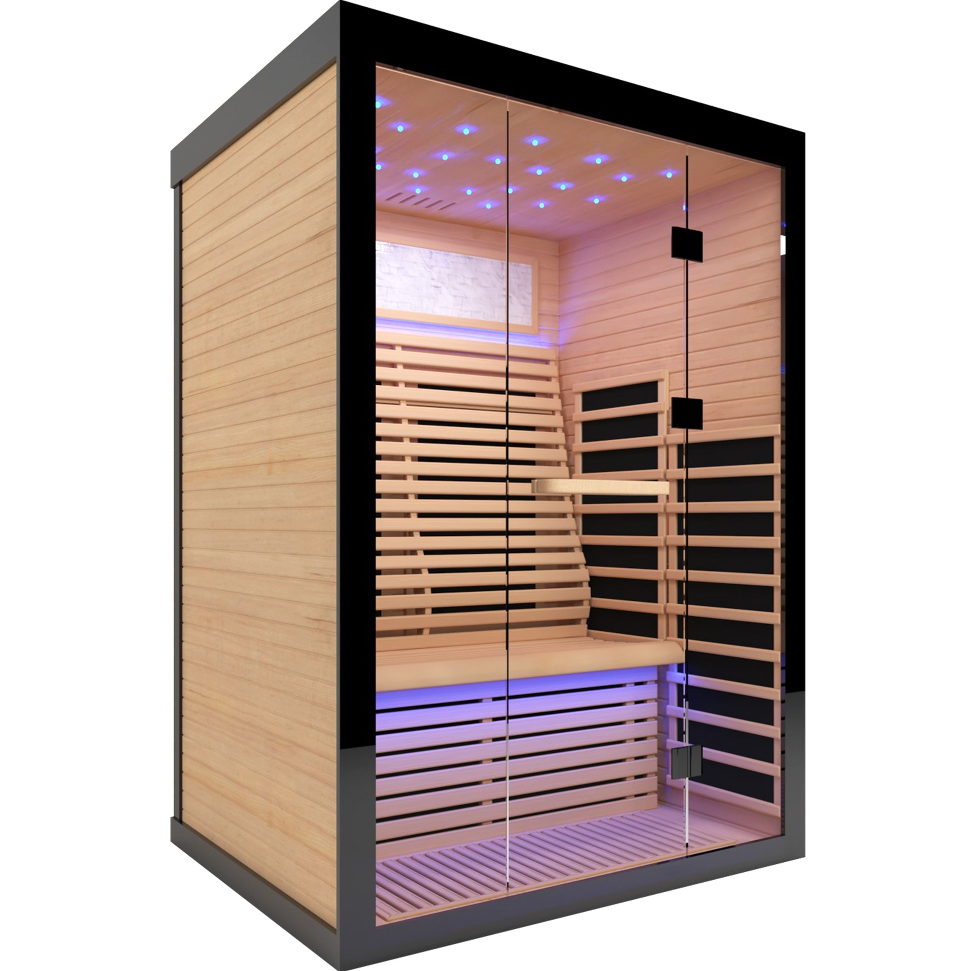 Luxury Double Sauna Room Black Natural Wood Paper Glass