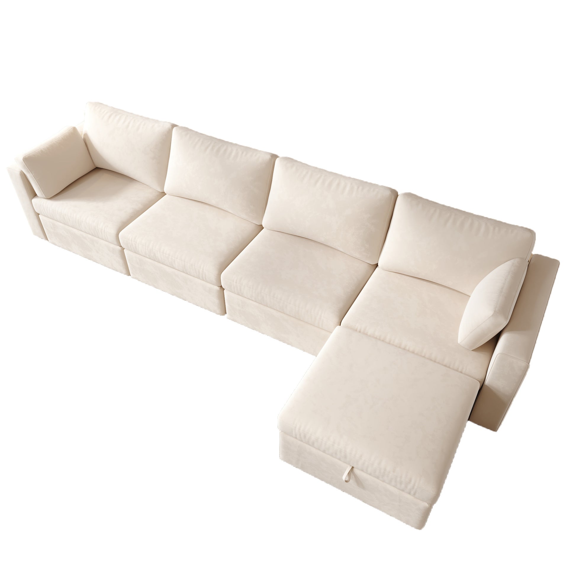 Modern Velvet L Shape Sectional Sofa, Oversized Upholstery Sectional Sofa, Chaise Couch With Storage Ottomans For Living Room Loft Apartment Office White 5 Seats White Wood Primary Living Space Medium Duty Pine 5 Seat White Velvet Medium Soft Cushion