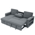 Linen Upholstered Sleeper Sectional Sofa, Shaped Modular Convertible Sofa With Storage Chaise,There Are Two Cup Holders In The Middle And Usb Multi Interface Function,Pull Out Sleep Couch Bed ,Grey