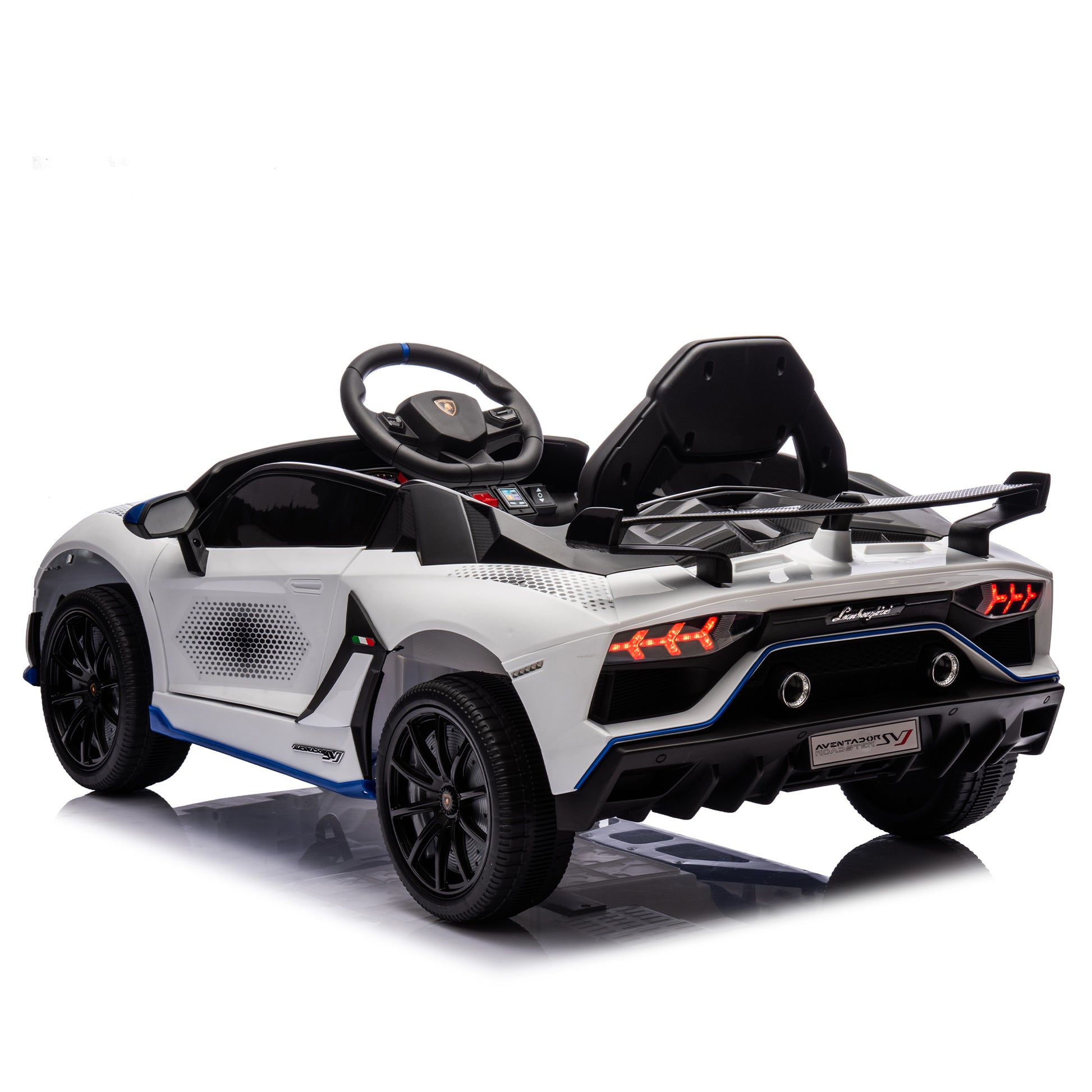 12V Kids Ride On Car W Parents Remote Control,Licensed Lamborghini Aventador Xago,Hydraulic Pressure Door,Slow Start,Early Education,Bluetooth,Adjustable Volume,Mp3,Usb,Led Lights For Kids Aged 3 8. White 50 99 Lbs Polypropylene