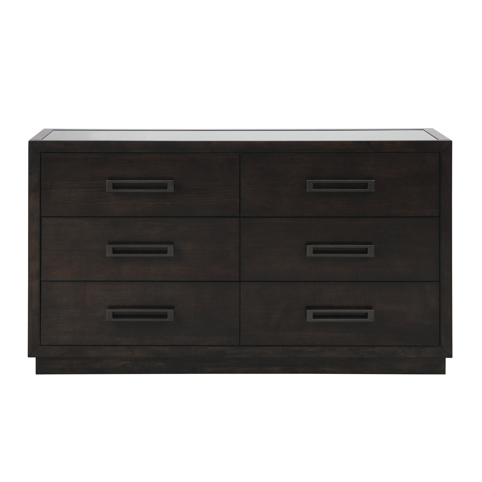 Modern Bedroom Furniture 1Pc Dresser Of 6X Drawers Charcoal Finish Glass Insert Top Stylish Gunmetal Tone Handles Charcoal Bedroom Modern Wood