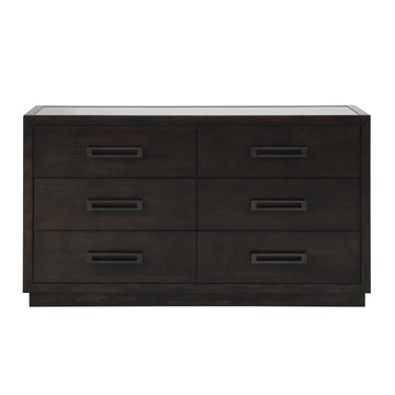 Modern Bedroom Furniture 1Pc Dresser Of 6X Drawers Charcoal Finish Glass Insert Top Stylish Gunmetal Tone Handles Charcoal Bedroom Modern Wood