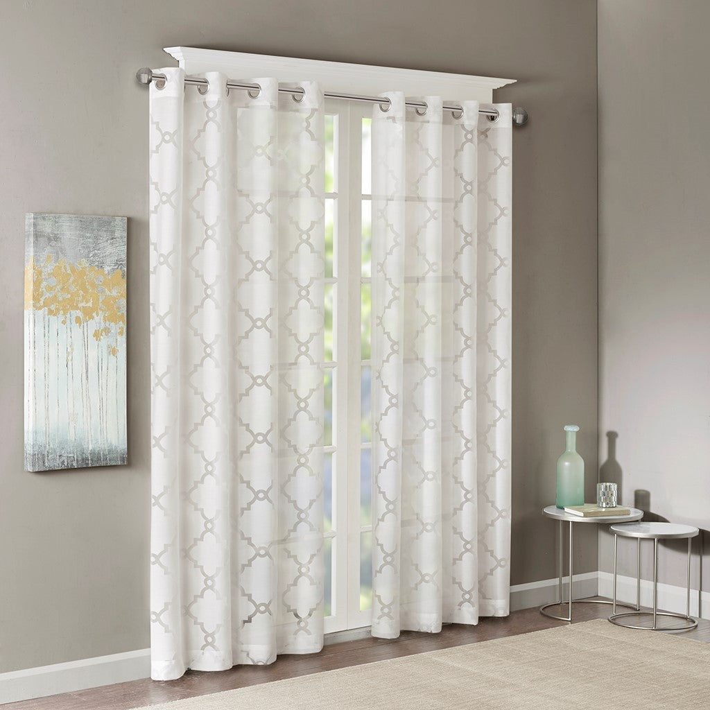 Fretwork Burnout Sheer Curtain Panel Only 1 Pc Panel White Polyester