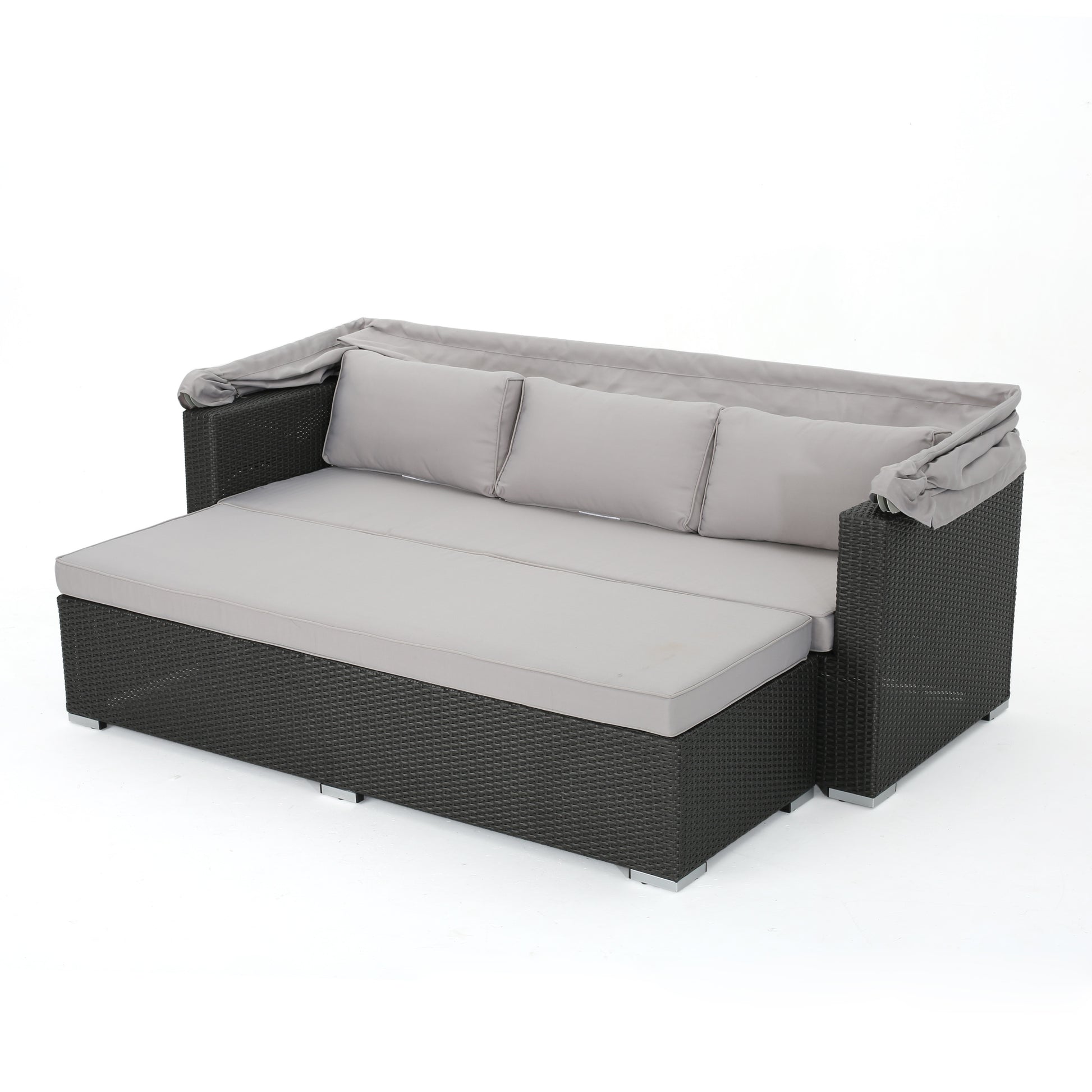 Glaros Sofa Set With Canopy Grey Grey Silver Pe Rattan Iron