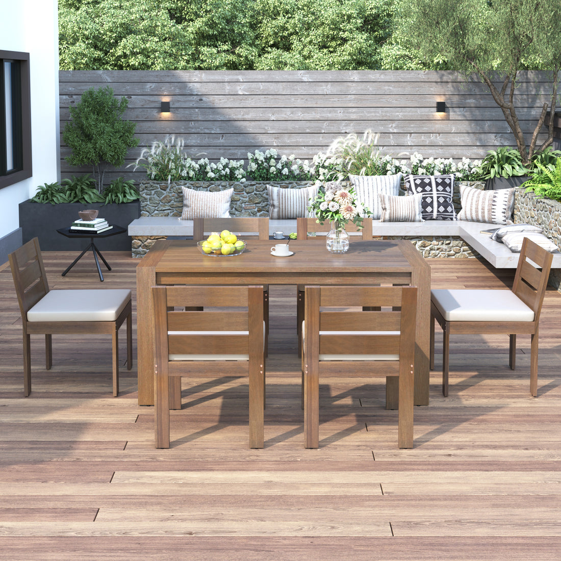 7 Piece Acacia Wood Outdoor Dining Set, Suitable For Patio, Balcony, Backyard Natural Acacia Wood