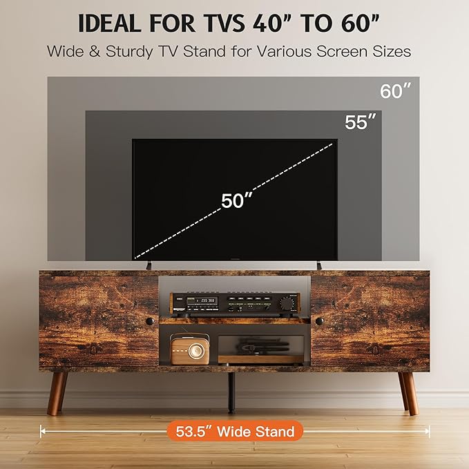 Tv Stand For 55 60 Inch Tv, Entertainment Center With Storage Cabinet, Media Console Table 2 Cabinet, Soft Hinge, Handle Door, Wooden Living Room, Office Furniture, Brown Brown 50 59 Inches Wood