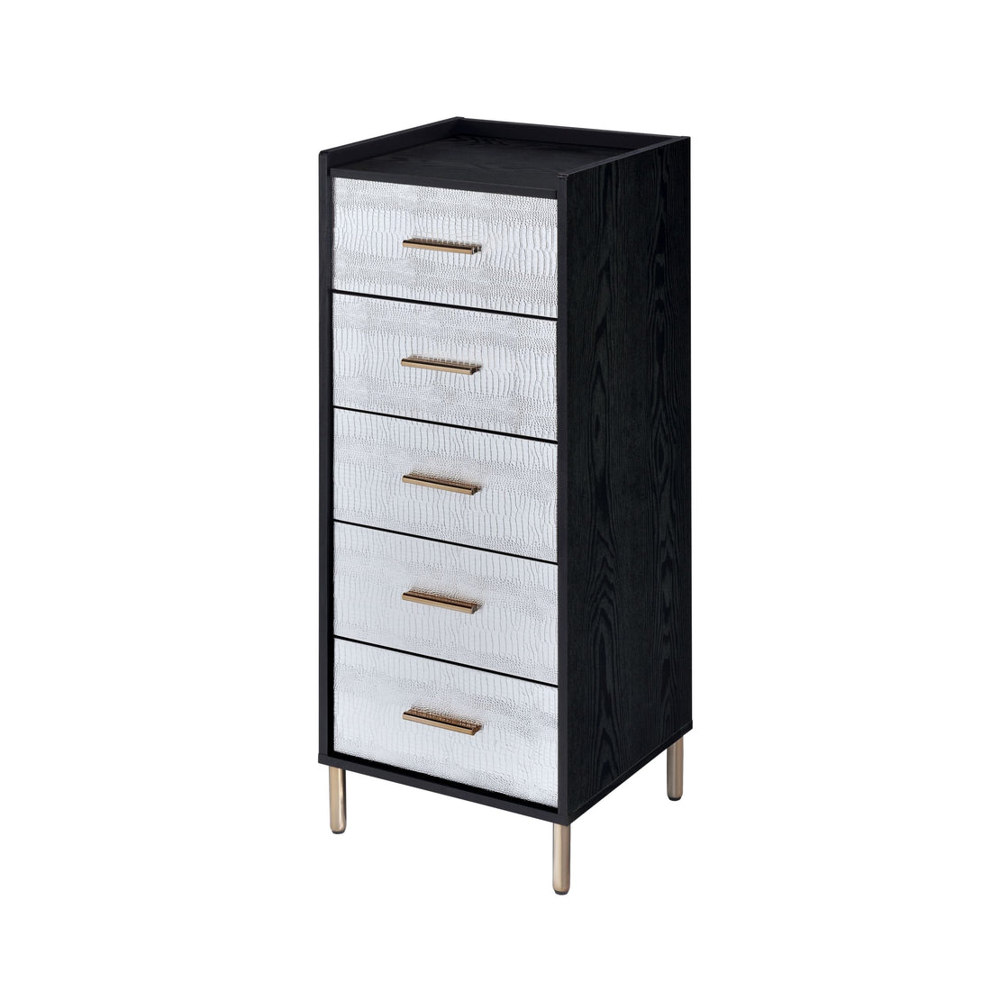 Black And Silver 4 Drawer Jewelry Armoire With Lift Top Black Silver Bedroom Modern Wood Metal