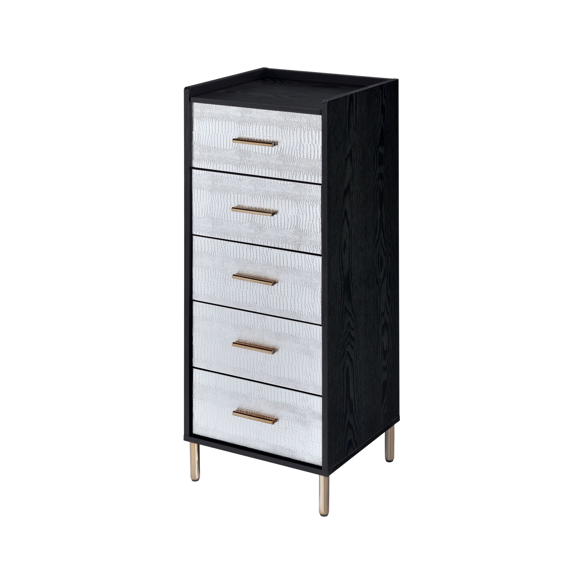 Black And Silver 4 Drawer Jewelry Armoire With Lift Top Black Silver Bedroom Modern Wood Metal