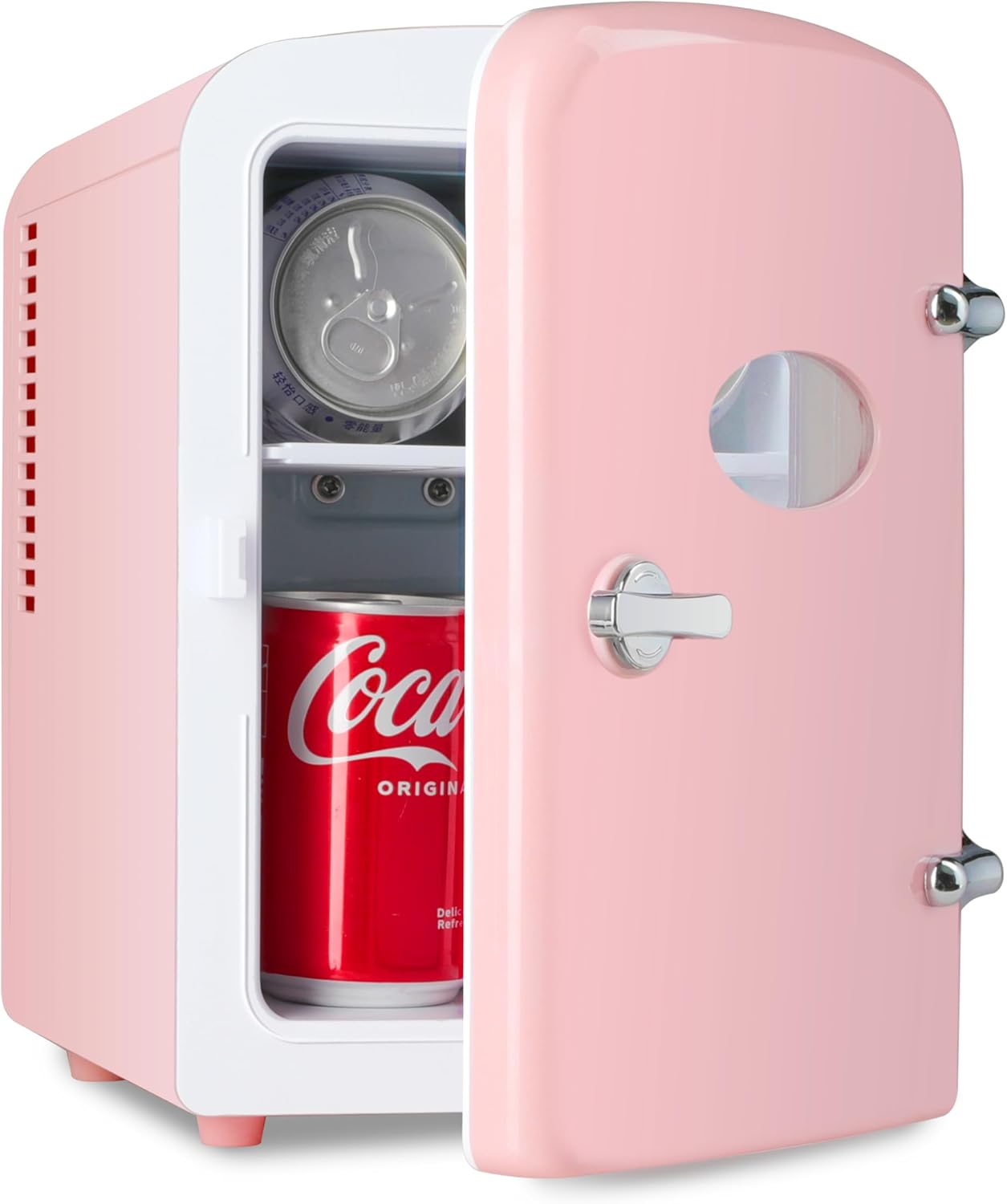4L Portable Mini Fridge Warmer And Cooler Six 12Oz Cans Compact Refrigerator, 100% Freon Free & Eco Friendly, 4 L, Pink Pink Polypropylene
