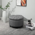 Homcom Round Linen Touch Fabric Storage Footstool Ottoman Button Tufted Footrest With Removable Lid, Grey Grey Fabric