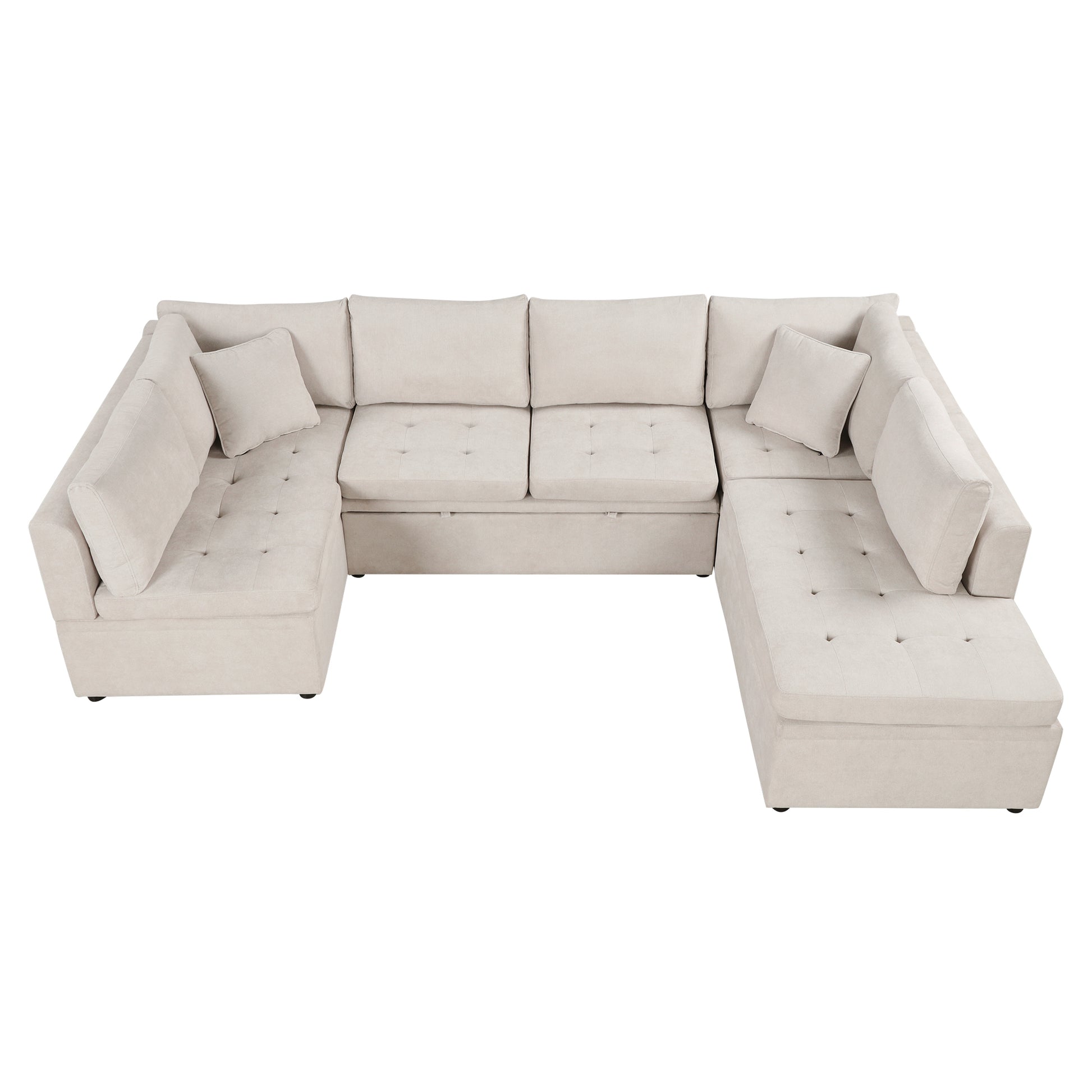 117.3" Oversized Sectional Sofa U Shaped Sofa Couch Pull Out Sofa Bed With Two Throw Pillows For Living Room, Beige Beige Foam Chenille 4 Seat