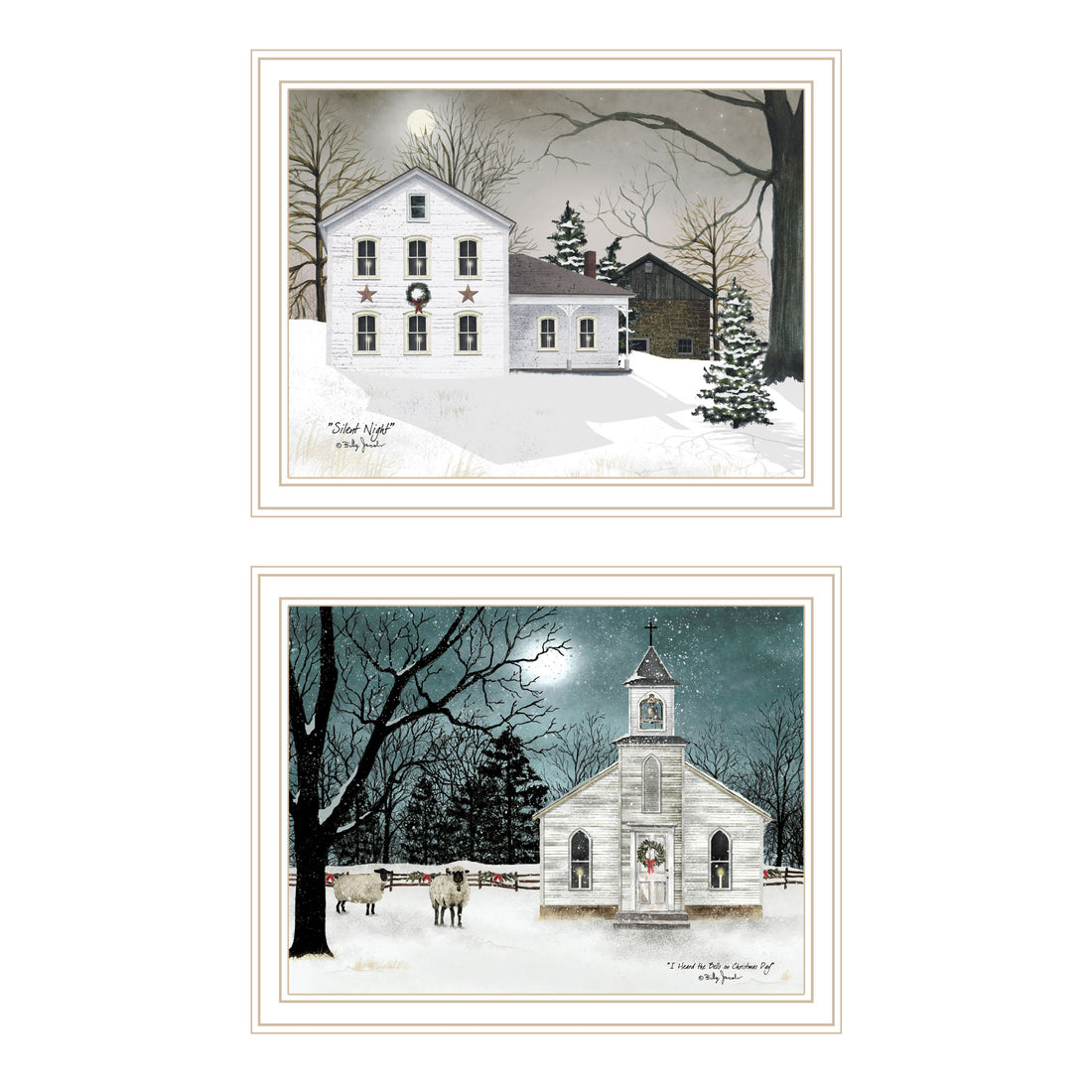 2 Piece Vignette Silent Night White Framed Wall Art For Living Room, Bedroom Wall Art Print For Home Decor By Billy Jacobs Multi Wood Paper