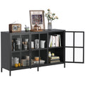 Heavy Duty Metal Modern Sideboard Buffet Cabinet With Storage Premium Steel Storage Cabinet ,Adjustable Feet,Glass Doors,Large Capacity Organizer For Living Room,Bed Room,Dining Room Black Kitchen