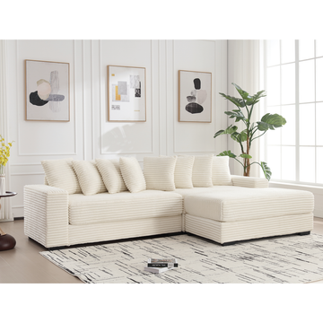 Arrived Oversized Two Piece Couches, L Shaped Sofa, Corduroy, Right Chaise Daybed,With Armrests,Eight Throw Pillows,Corner Sofa,Easy To Assemble, Beige Beige Polyester Wood Primary Living Space