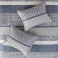 6 Piece Reversible Jacquard Quilt Set With Throw Pillows Navy Full Queen Navy Cotton