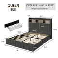 Queen Bed Frame With Storage Headboard, Wooden Bed Frame With 47.2