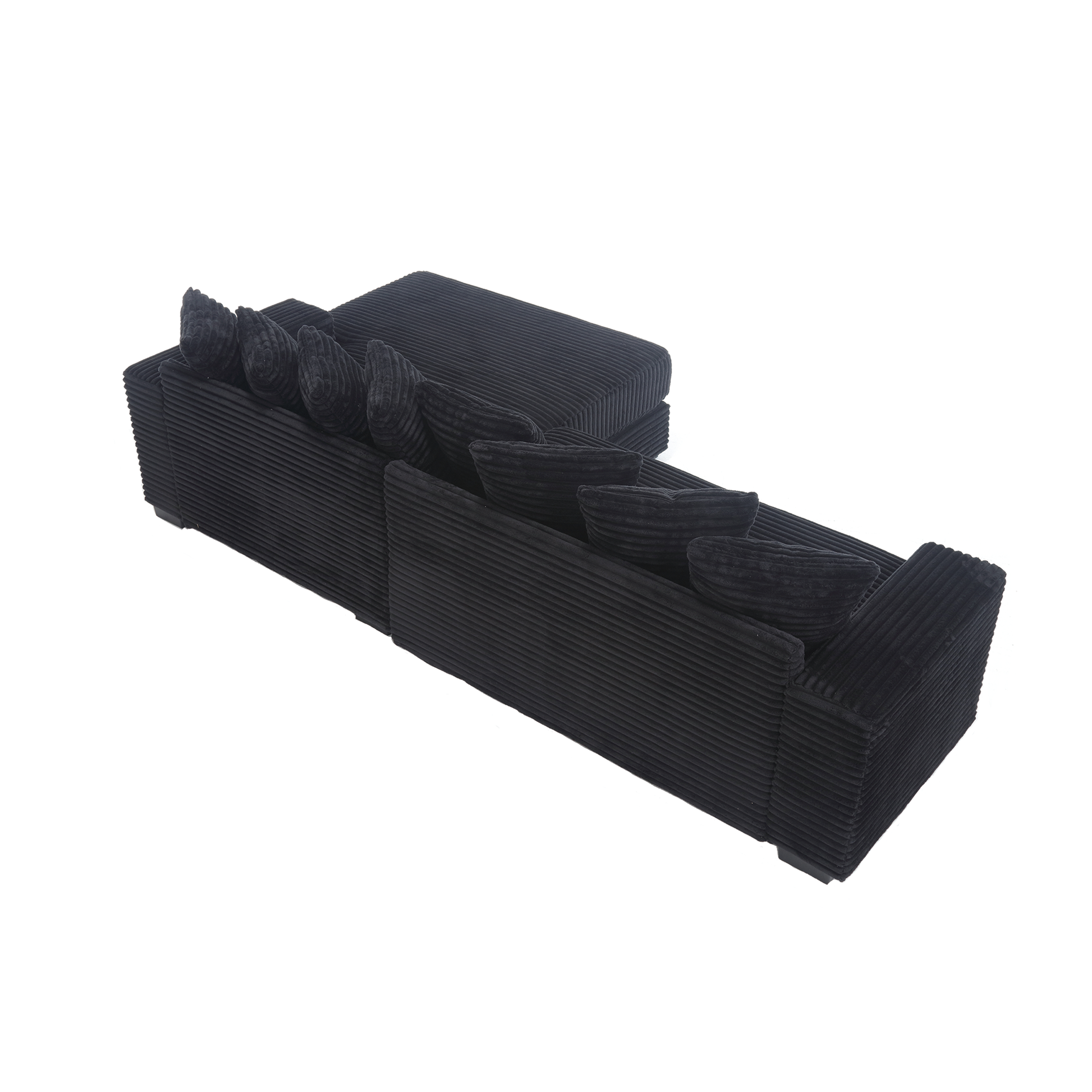 Arrived Oversized Two Piece Couches, L Shaped Sofa, Corduroy, Right Chaise Daybed,With Armrests,Eight Throw Pillows,Corner Sofa,Easy To Assemble, Black Black Polyester Wood Primary Living Space