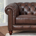 Alton Bay Top Grain Leather Sofa Couch Brown Genuine Leather Wood Primary Living Space Medium Firm Tufted Back Mid Century Modern Eucalyptus Rolled Arms Down Filling Leather 3 Seat