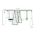 Outsunny 528 Lbs Swing Set For Backyard, 5 In 1 Heavy Duty A Frame Stand Outdoor Playset For Kids, With Saucer Swing, Slide, Swing Seats, Glider, Basketball Hoop, Climbing Steps And Net Green Steel